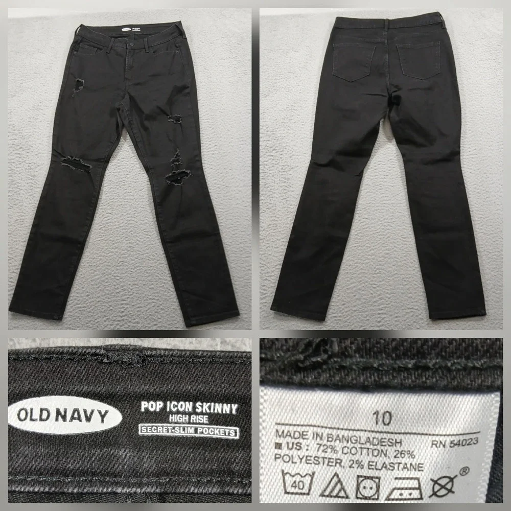 Old Navy Pop Icon Skinny High Rise Distressed Black Jeans Women's 10 EUC